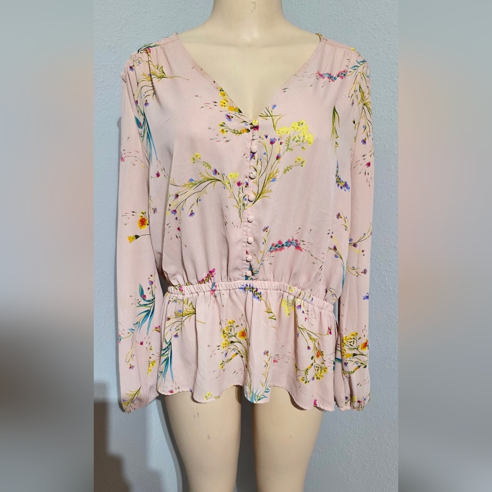 Worthington Pastel Floral Button-Up Blouse Size XL